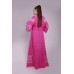 Boho Style Ukrainian Embroidered Maxi Broad Dress Pink with White Embroidery